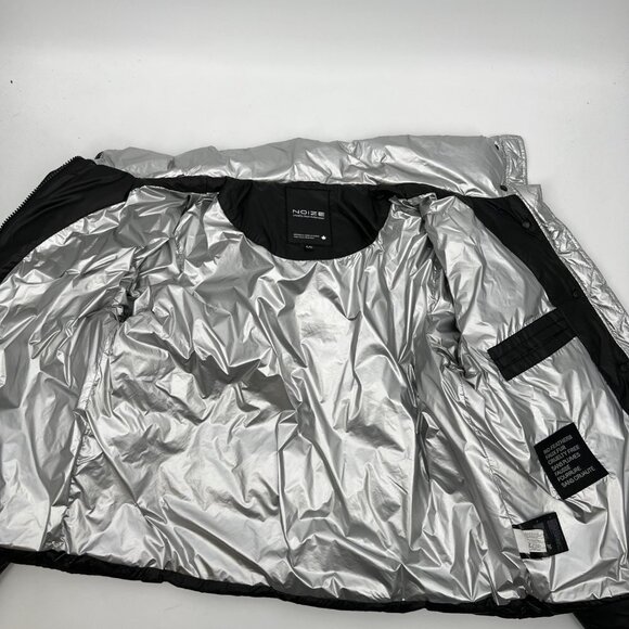 NOIZE Cruelty Free Bianca Puffer Jacket Black Vegan Silver Lined Size XL - Picture 8 of 13
